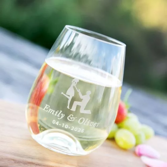 Engraved Engagement 460ml Stemless Wine Glass
