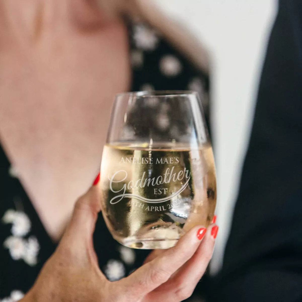 Engraved Godparent Stemless Wine Glass