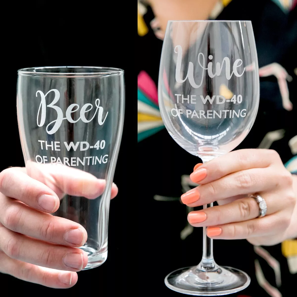 Engraved Parenting Survival Glassware Set