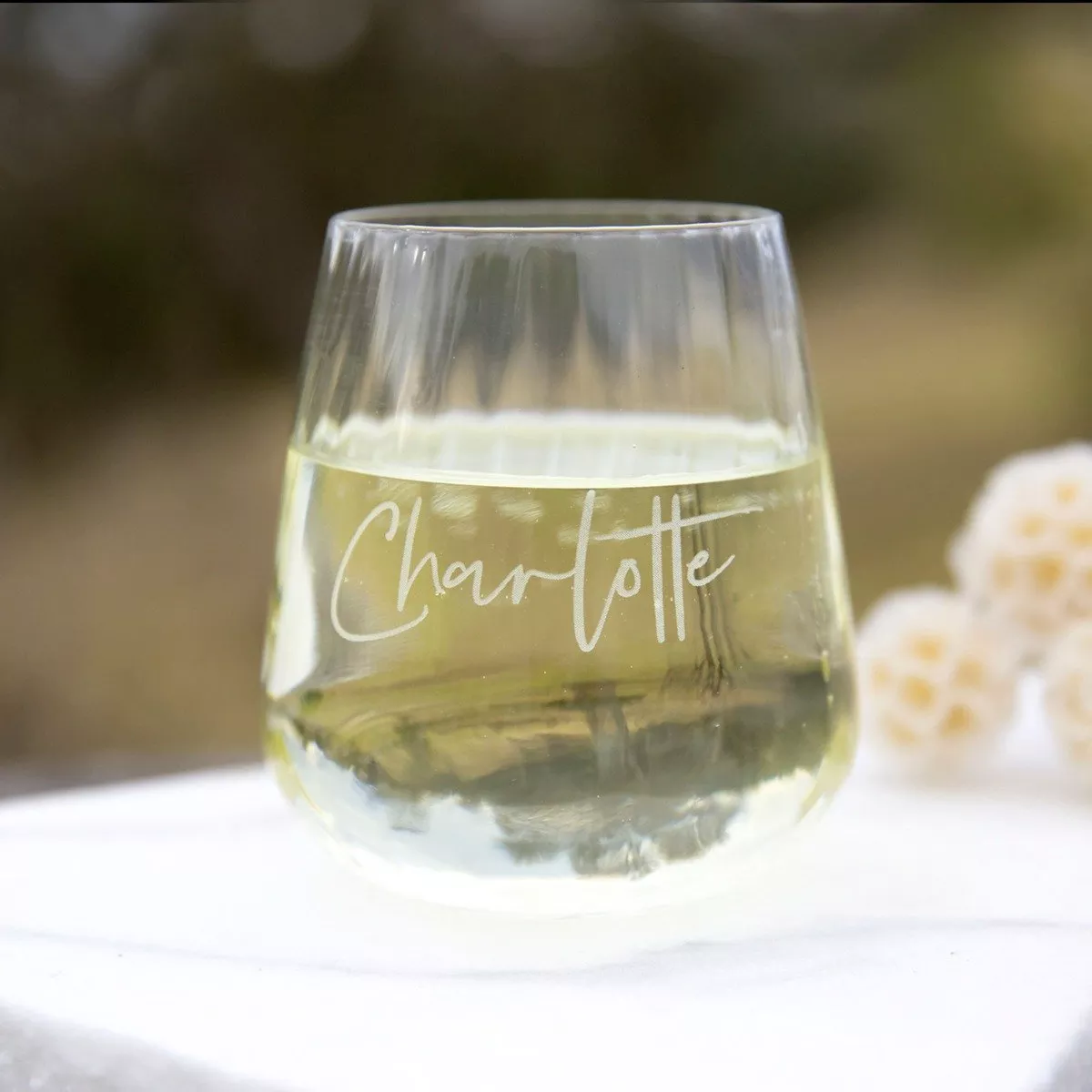 Engraved Ribbed Stemless Wine Glass 450ml