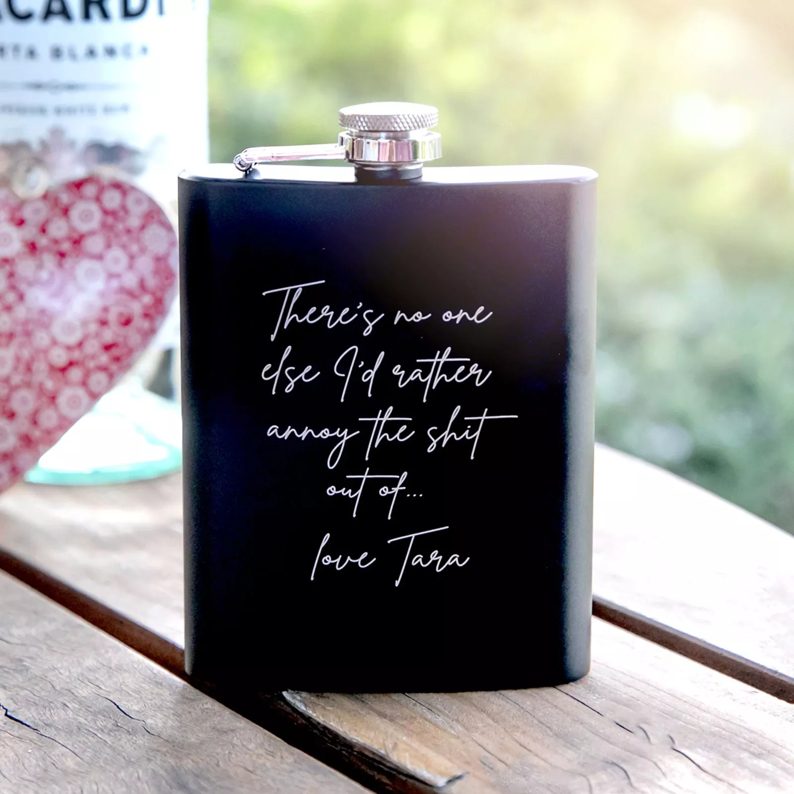 Engraved Valentine's Day Hip Flask Black