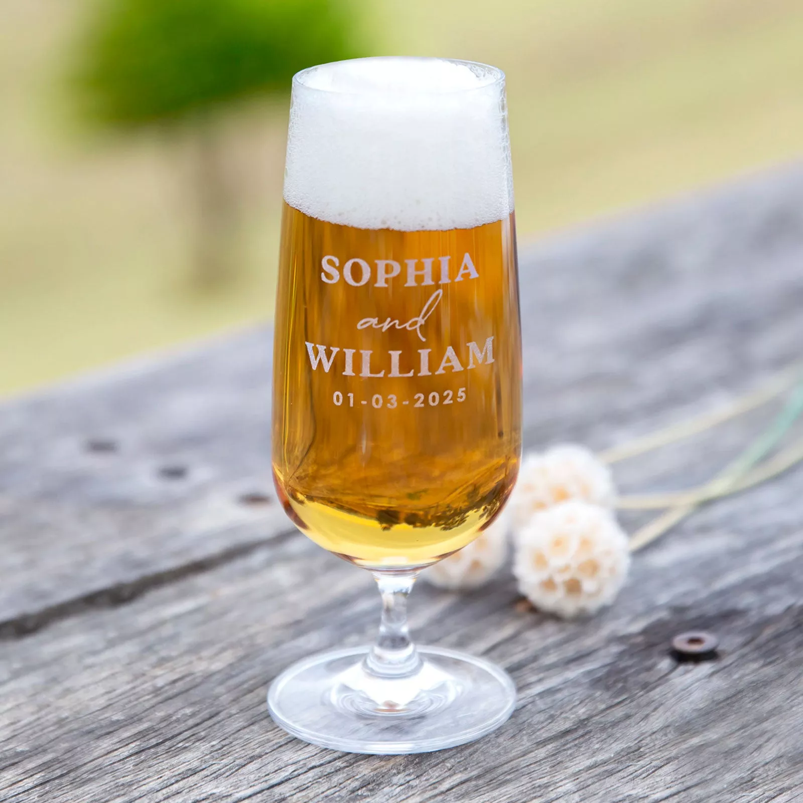 Engraved Wedding 410ml Beer Glass