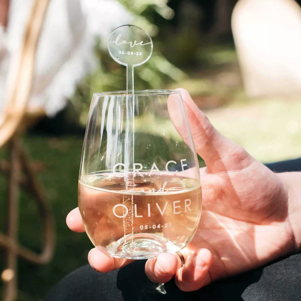 Engraved Wedding 460ml Stemless Wine Glass