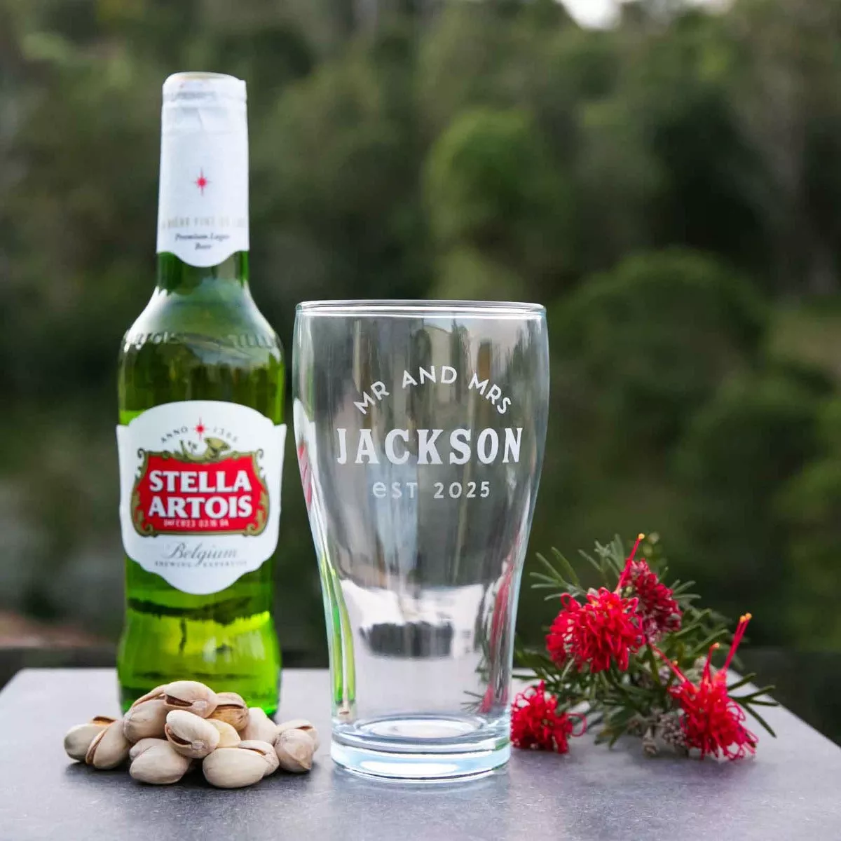 Engraved Wedding Schooner Beer Glass