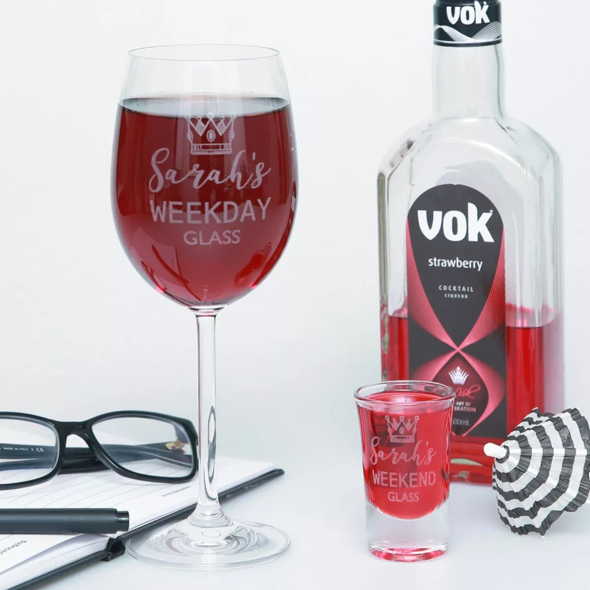 Engraved Wine Glass and Premium Shot Glass Set