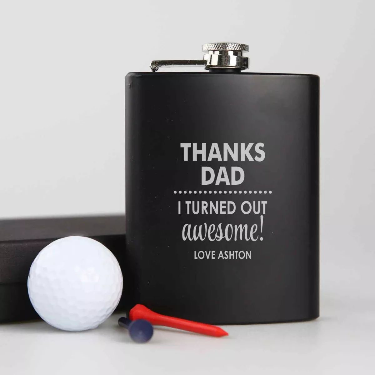 Father's Day Black Engraved Hip Flask