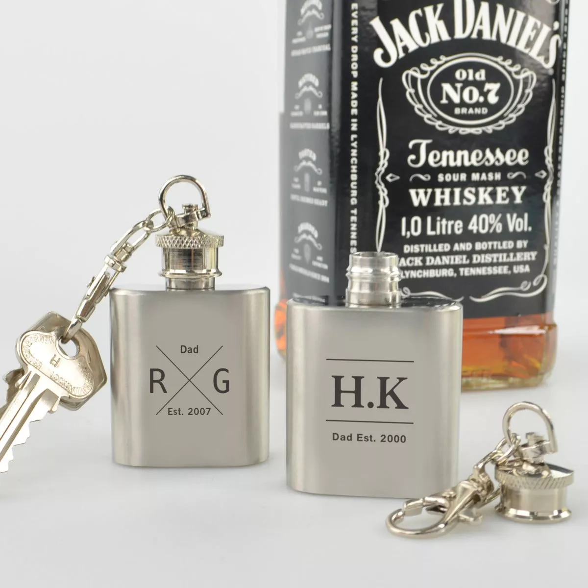 Father's Day Engraved Silver Mini Hip Flask Keyring