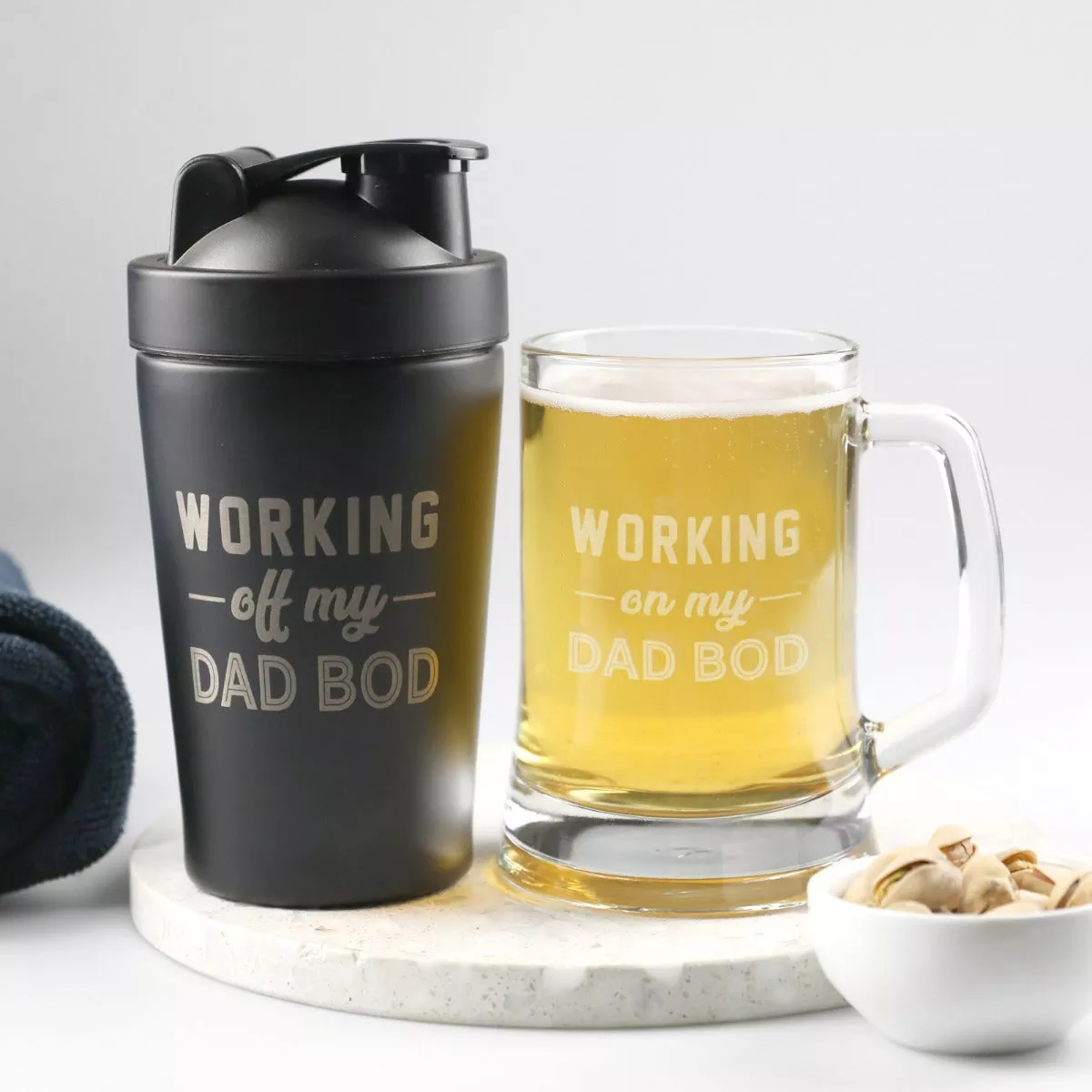 Father's Day Engraved 'Working on my Dad Bod' Set