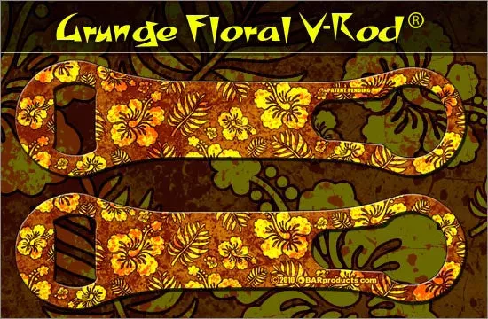 Floral Hawaiian Grunge Pattern - Brown / Yellow V-Rod
