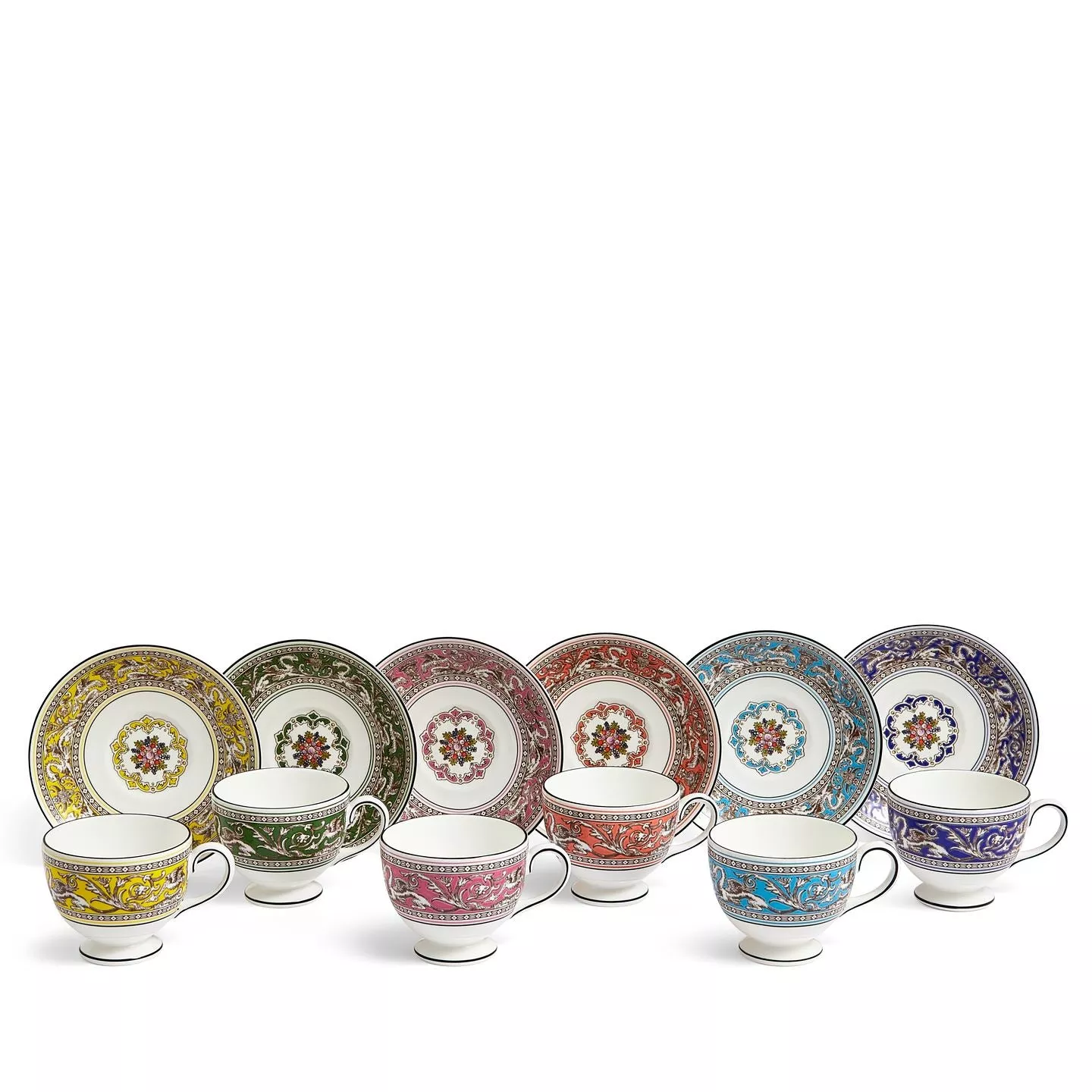 Florentine Teacup Saucer Set of 6 Mixed Colours