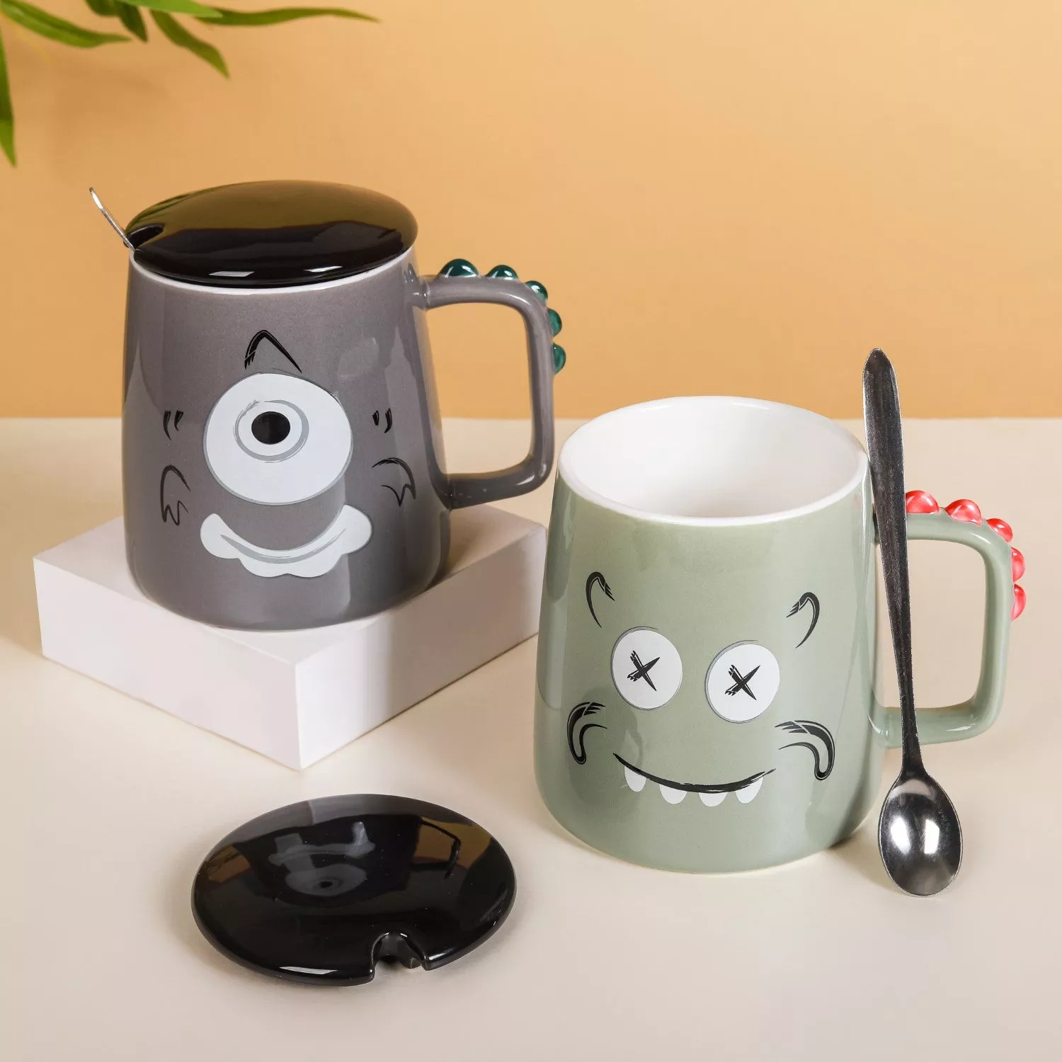 Funky Faces Mug|Grey&Green&Blue&Red