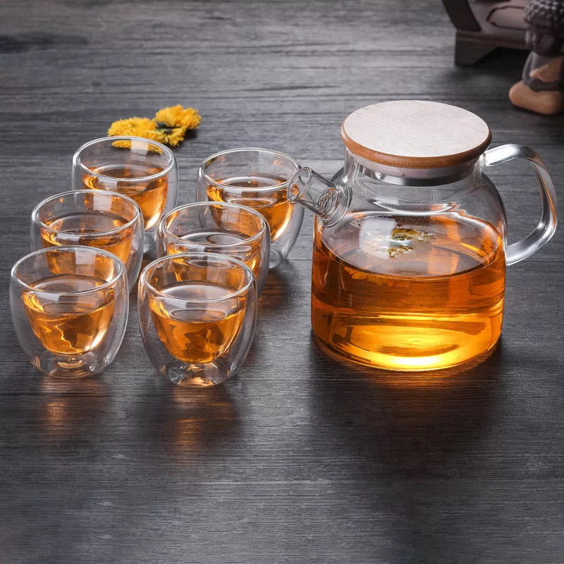 Glass Kettle With Double Wall Tea Cups