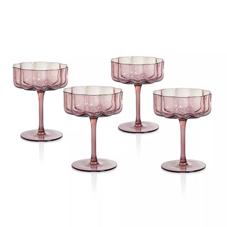 Glassware Set Reinhard Handblown Coupe Deep Pink Glass