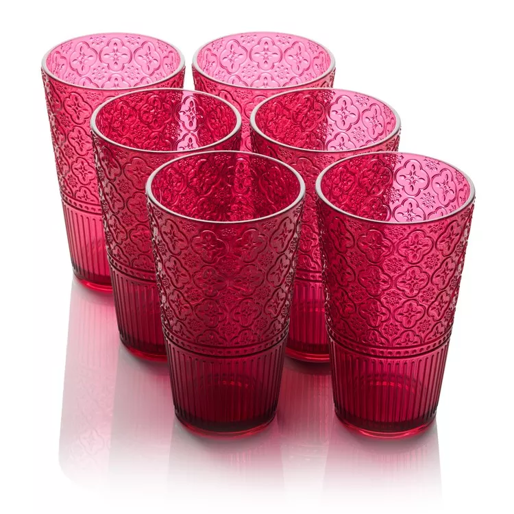 Glassware Set Victoria Ice Tea 22 Ounce Ruby Acrylic 6 Piece