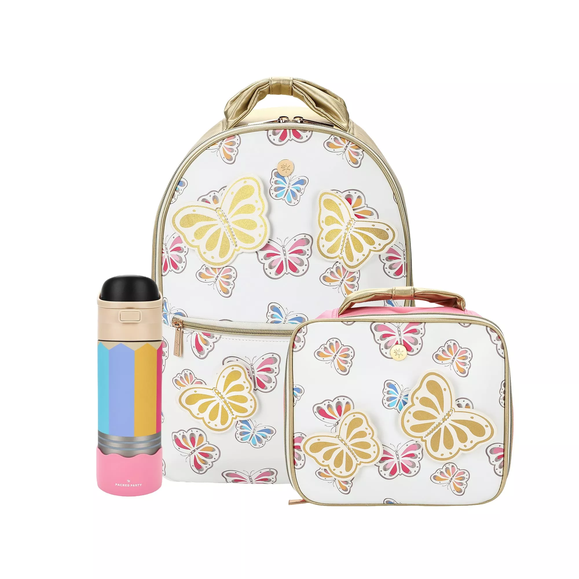 Gold Butterfly Backpack Bundle (Backpack, Lunchbox & Water Bottle)