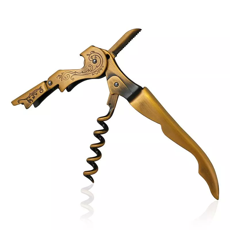 Gold Plated Double Lever Corkscrew w/ Etched Design