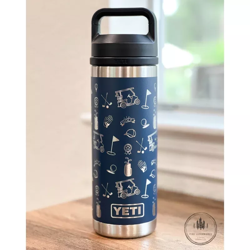 Golf Pattern YETI Rambler Laser Engraved Chug Cap Water Bottle
