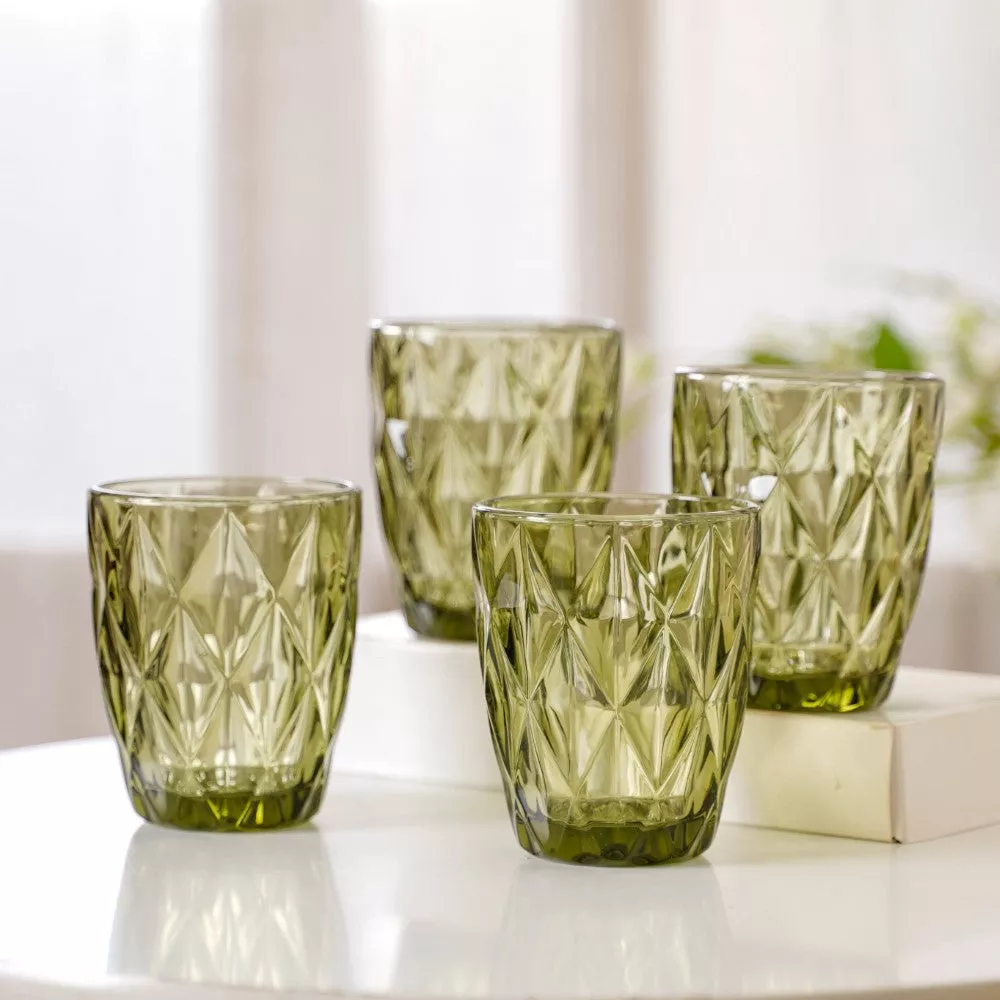 Green Embossed Drinkware Set of 4