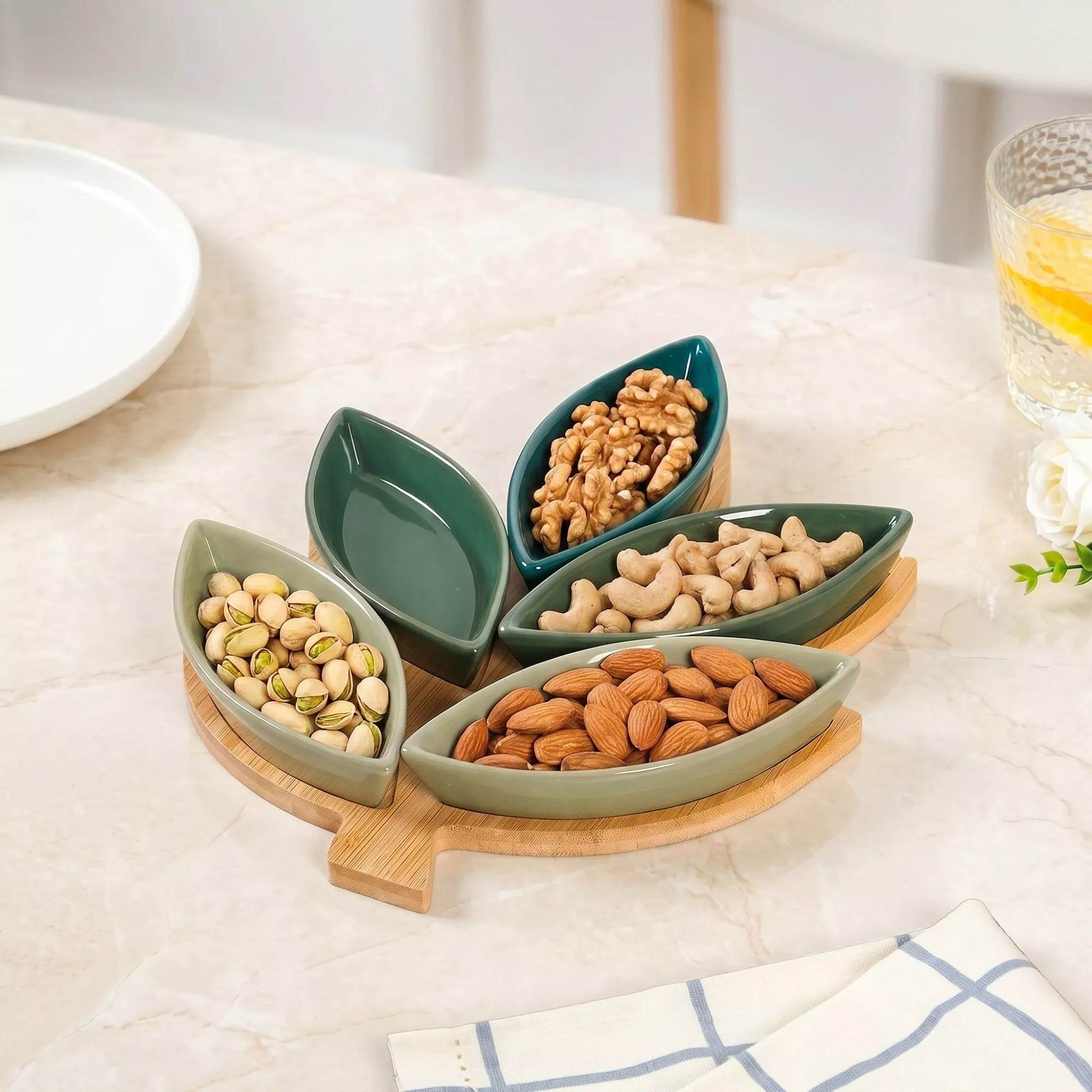 Green Leaf Platter Set Of 6