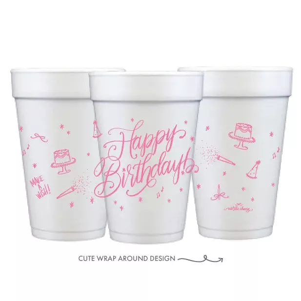 Happy Birthday (Calligraphy) Foam Cups