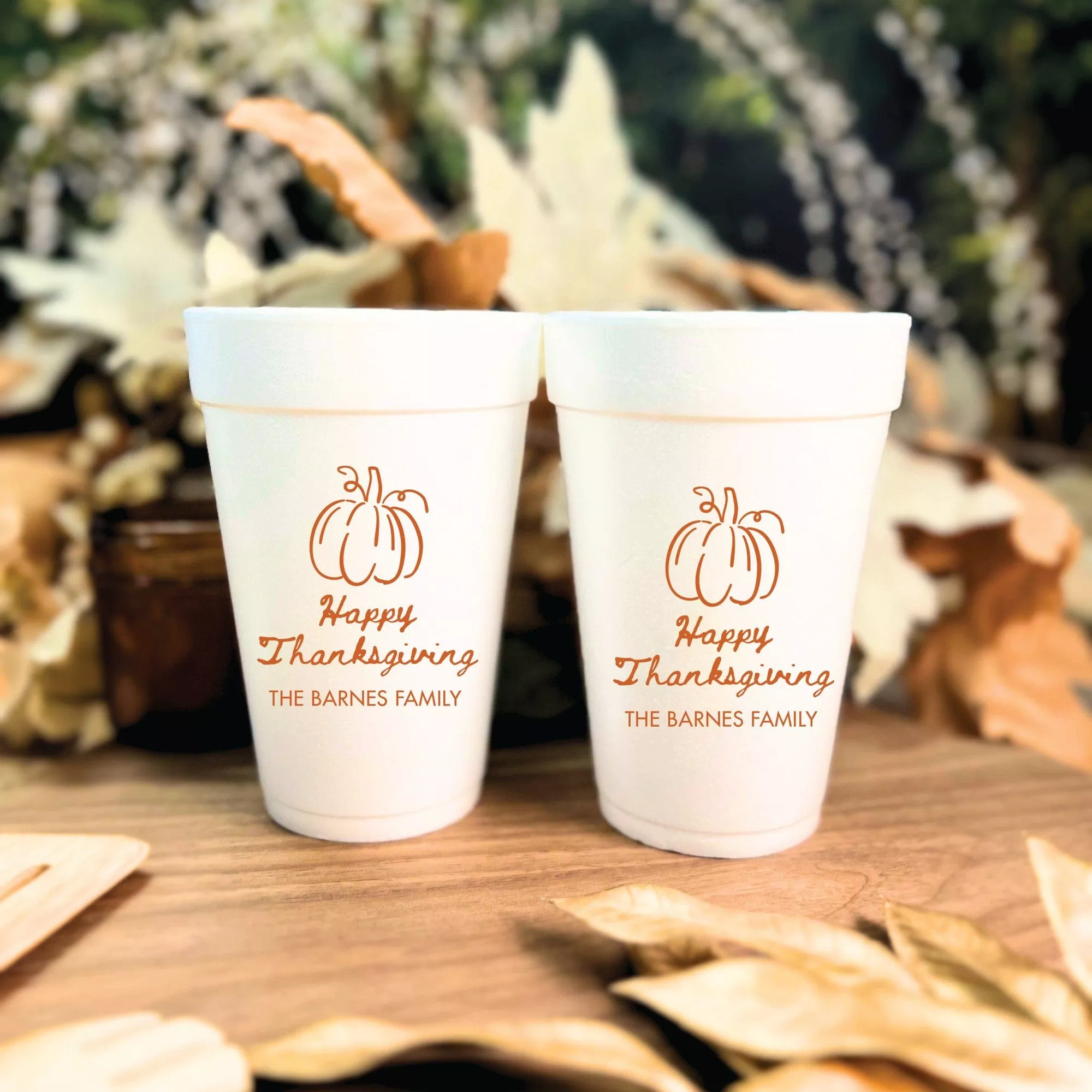Happy Thanksgiving Pumpkin Foam Cups Personalized Fall Drinkware