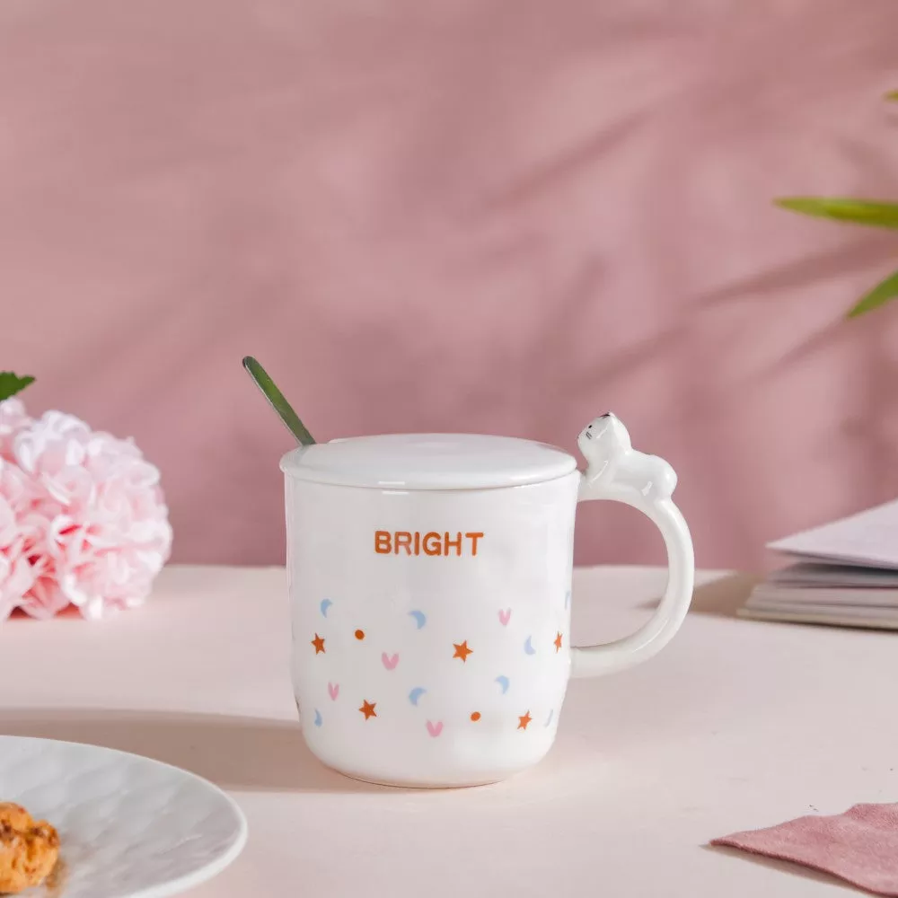 Hearty Party Patterned Coffee Mug With Lid And Spoon 300 ml