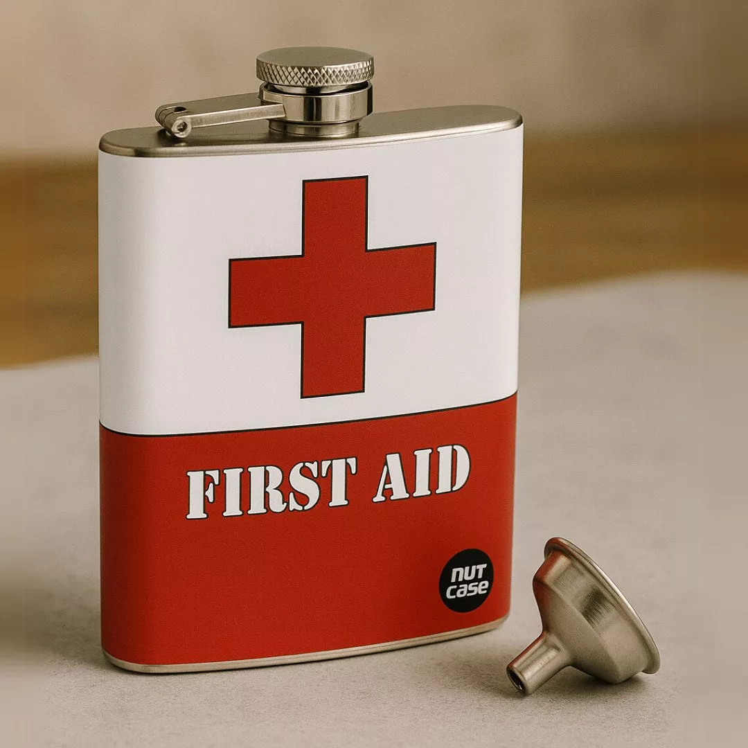 Hip Flask - First Aid (White & Red)