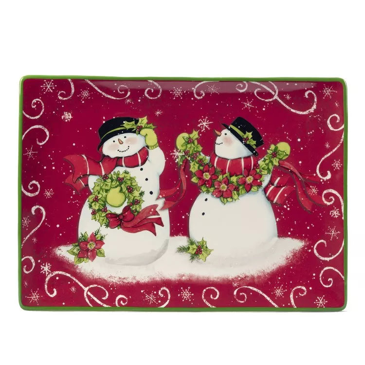 Holiday Magic Snowman 14 x 10 Rectangular Platter