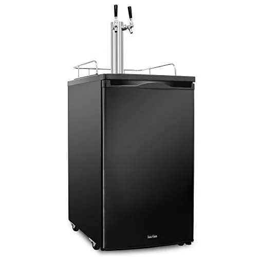 Ivation Full Size Kegerator | Dual Tap Draft Beer Dispenser & Universal Beverage Cooler | CO2 Cylinder, Temperature Control, Drip Tray & Rail, Fits 1/2, 1/4 Pony Keg, (2) 1/6 Kegs (Stainless Steel)