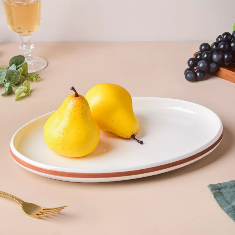 Ivory Ceramic Serving Oval Platter 12 Inch