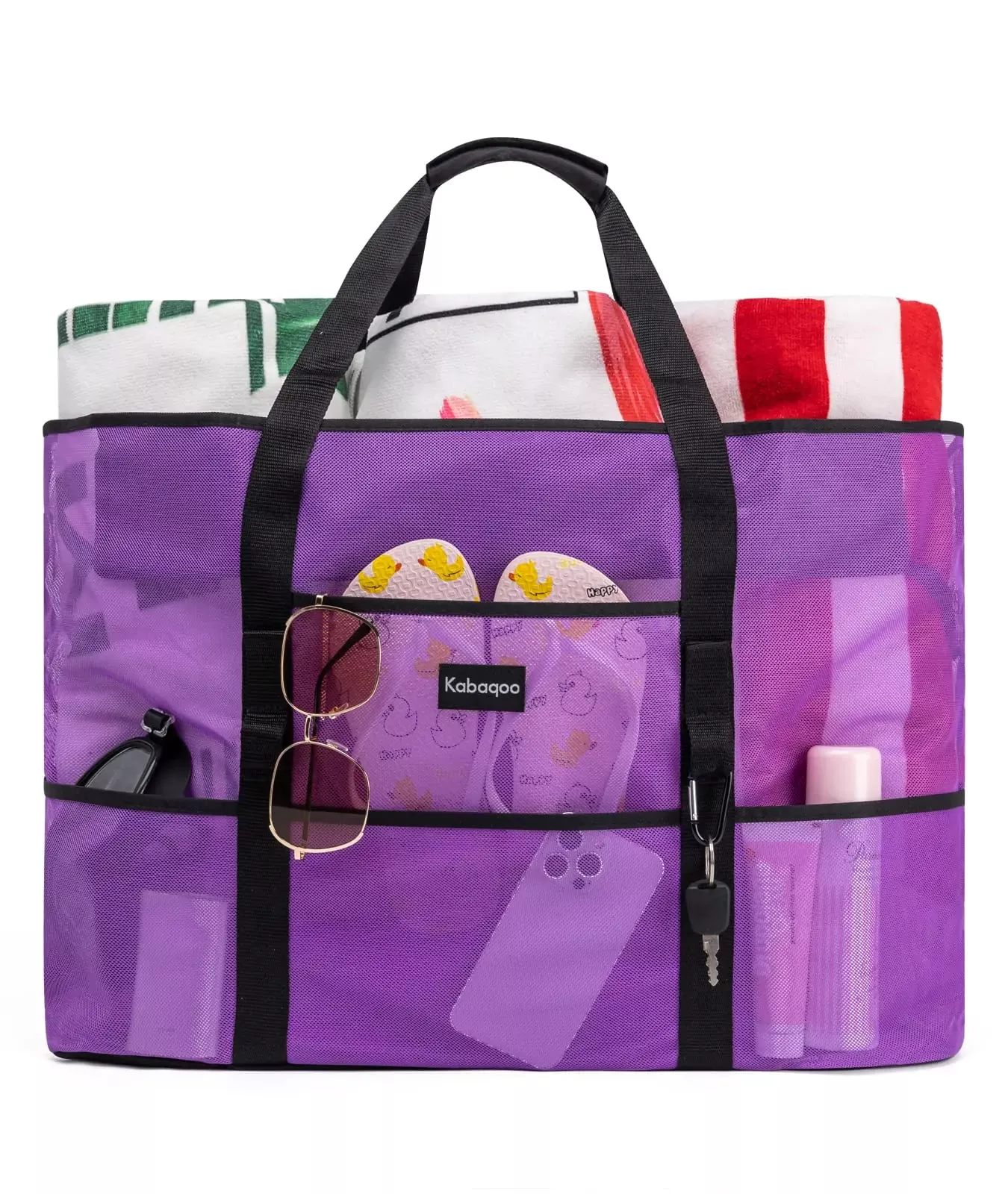 KABAQOO Extra Large Mesh Beach Bag 9 Pockets & Zipper