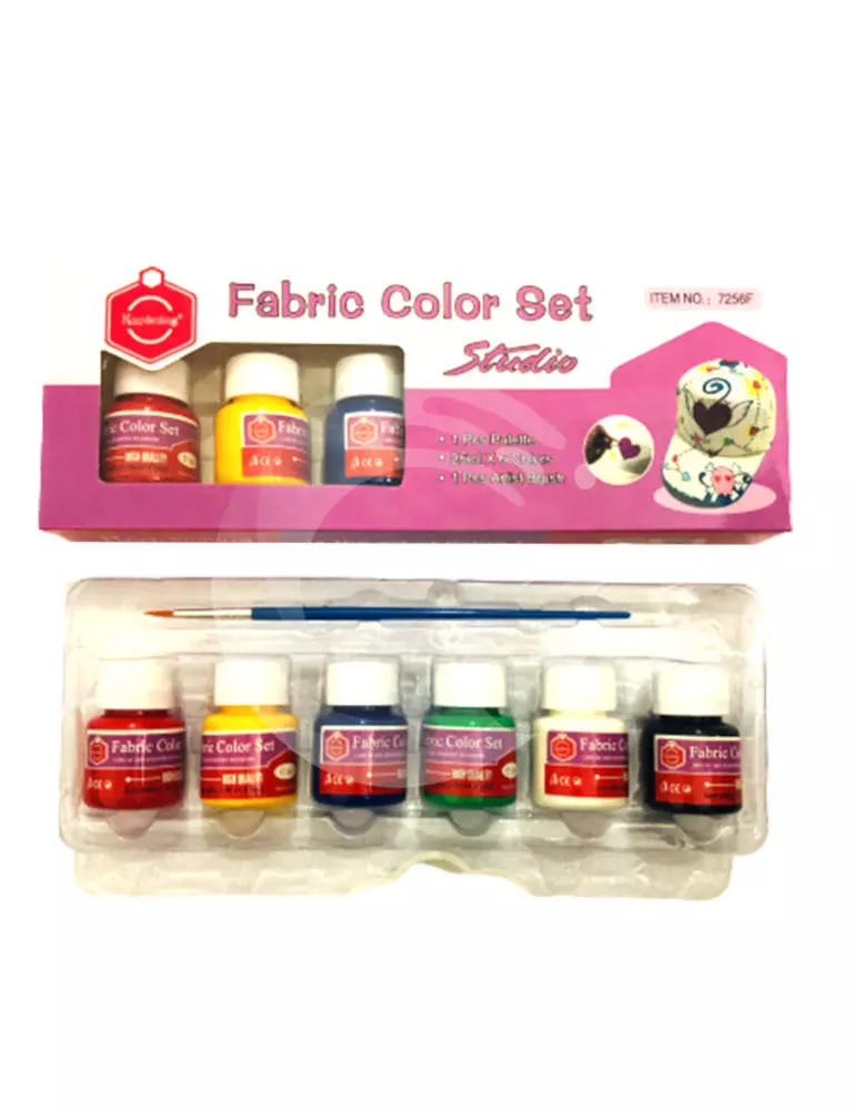 Keep Smiling Fabric Color Set 25ml - 6 Basic Colors with Paint Brush