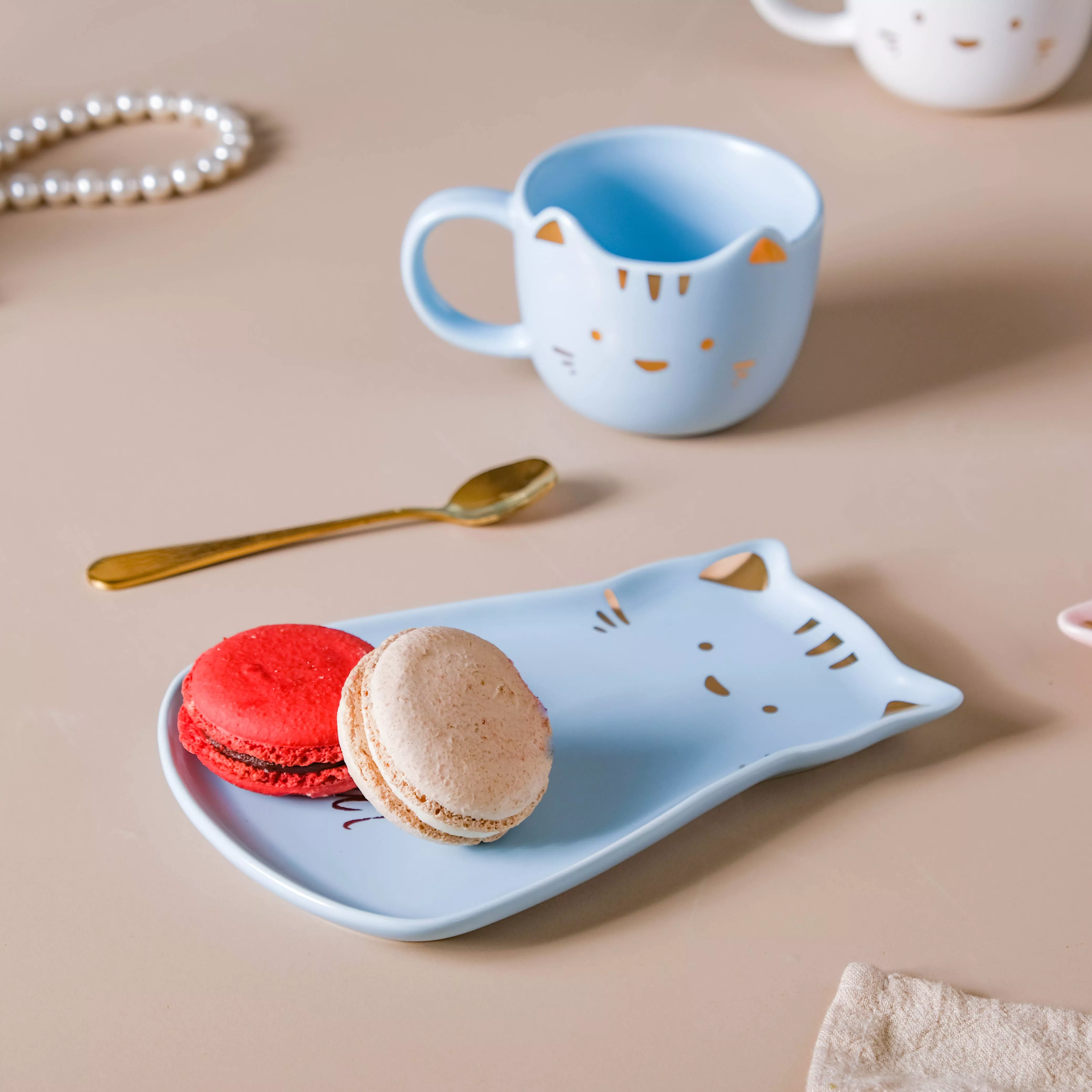 Kitten Mug And Plate|Blue&White&Pink&Black