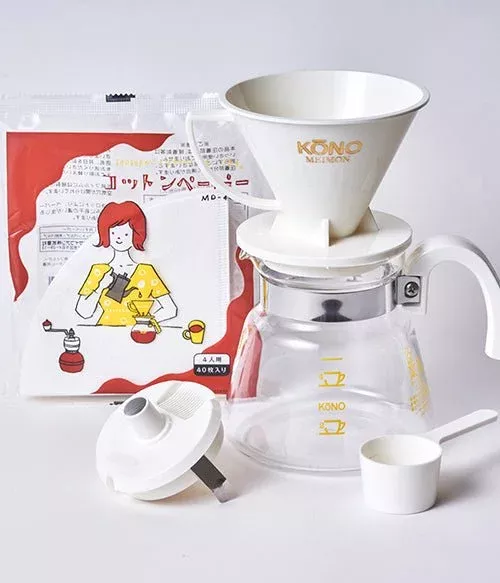 KONO Meimon Coffee Dripper Set – Large (White, MD-40WH)