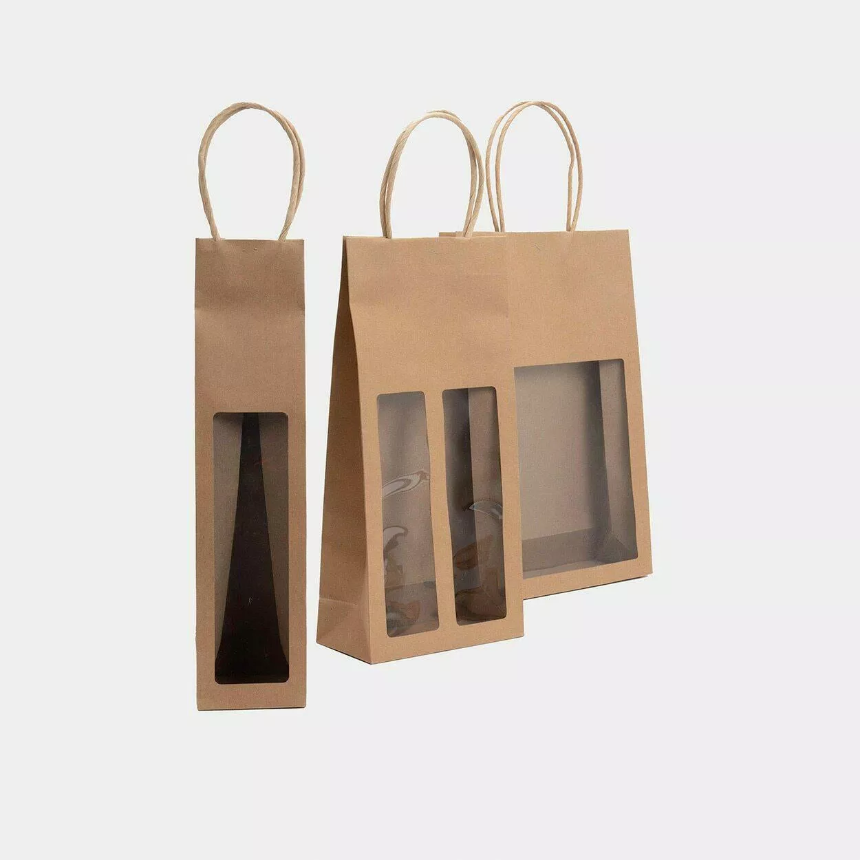 Kraft bottle gift bag with window