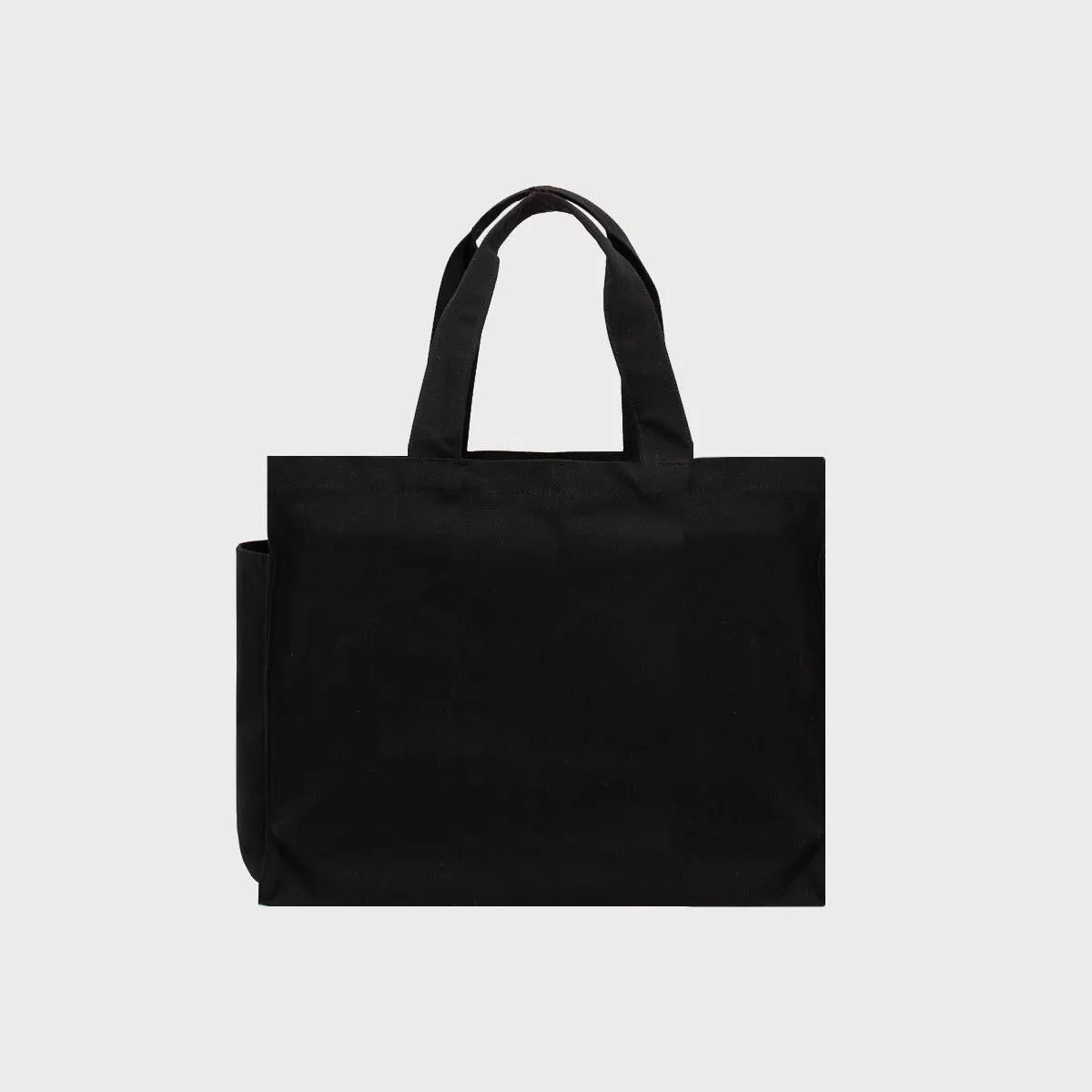 Large black 12oz recycled canvas bag with side pocket