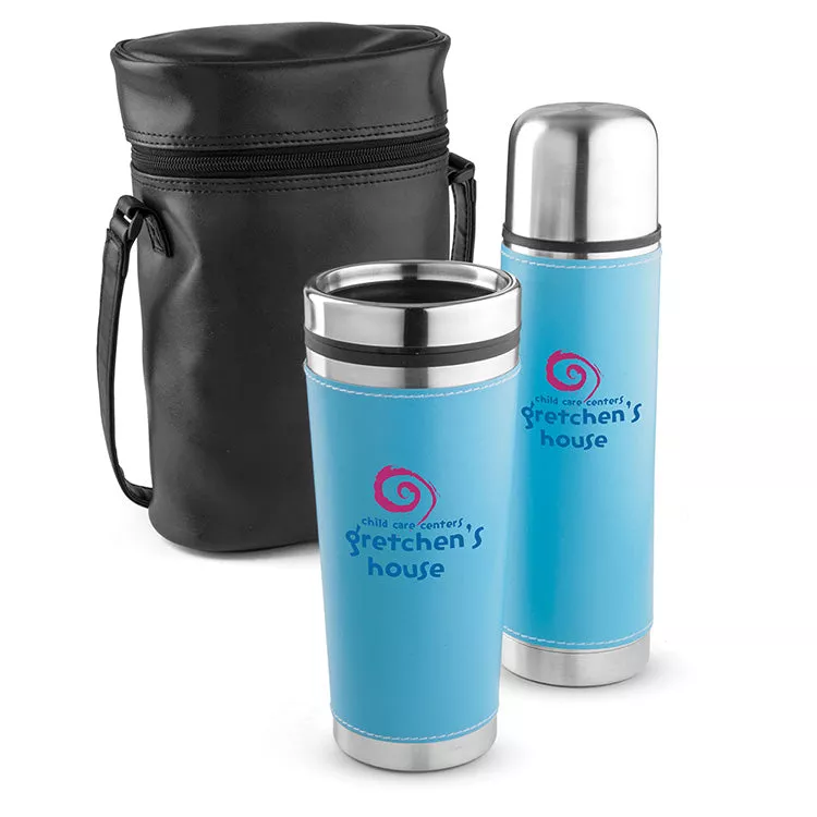 Leatherette Tumbler/ Vacuum Bottle Set