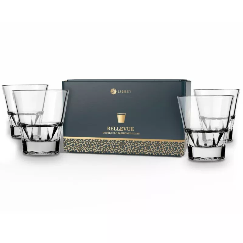 Libbey Bellevue Stackable Double Old Fashioned Rocks Glass, 11.5 ounce, Set of 4