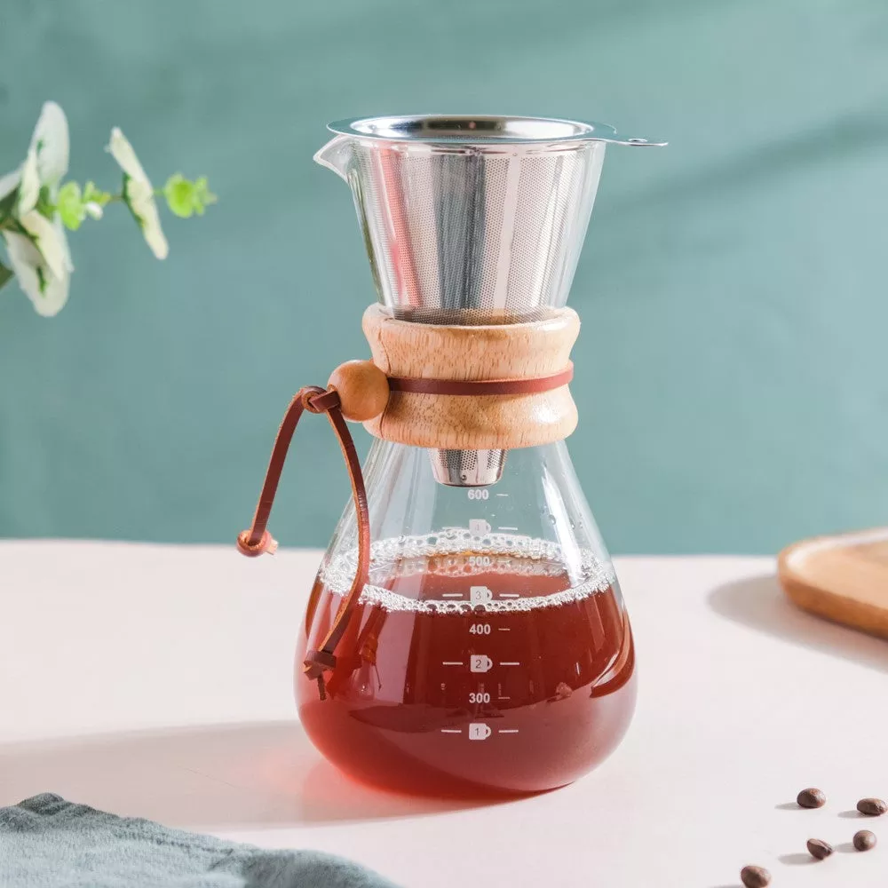 Manual Drip Coffee Filter With Glass Carafe Large 600ml