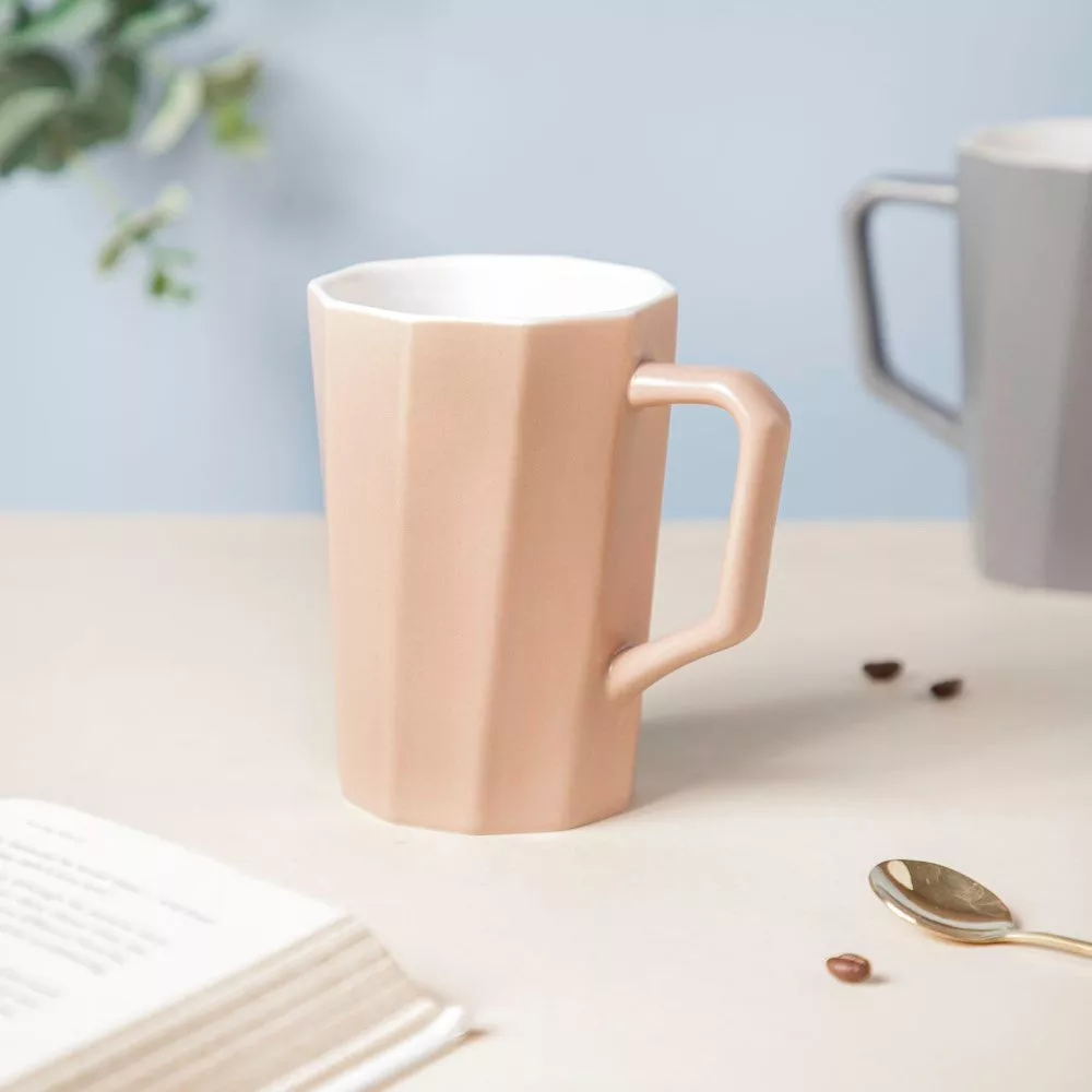 Matt Beige Ribbed Mug 350 ml