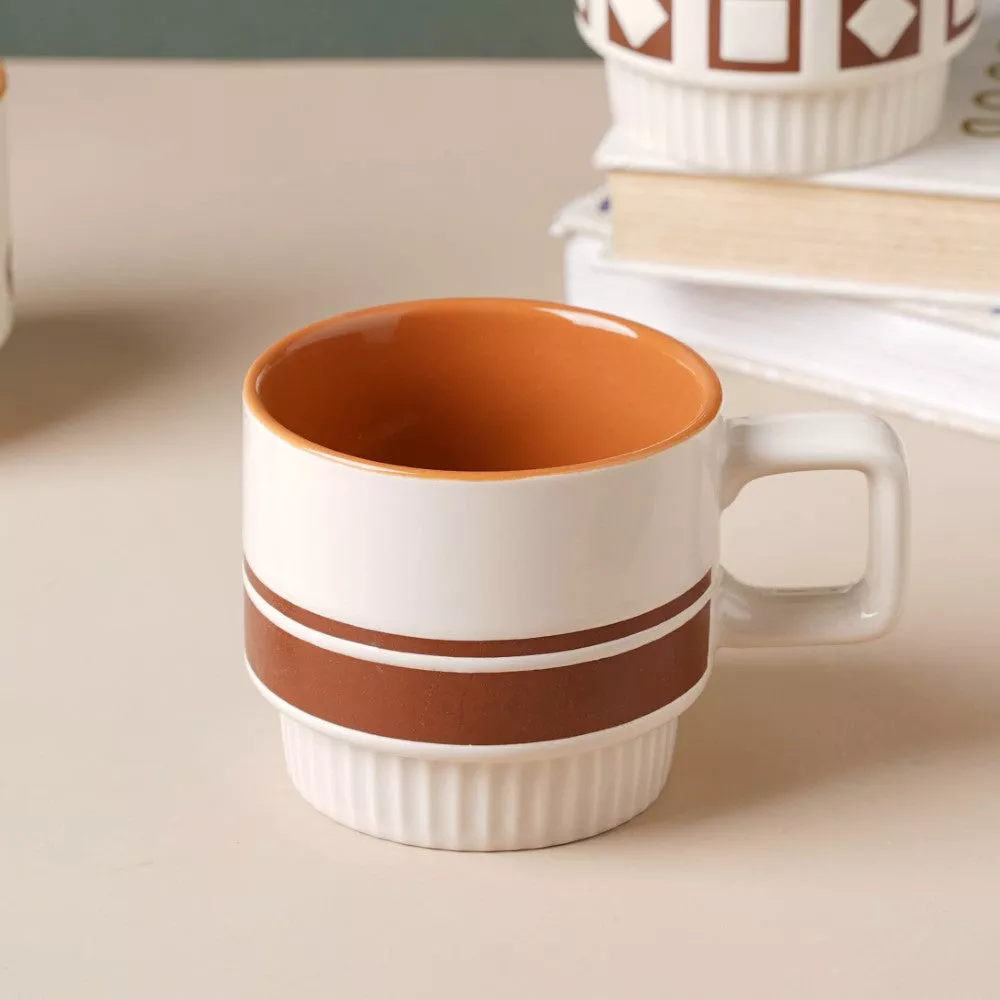 Minimalist Ceramic Coffee Mug|Diamonds&Coffee beans&Stripes