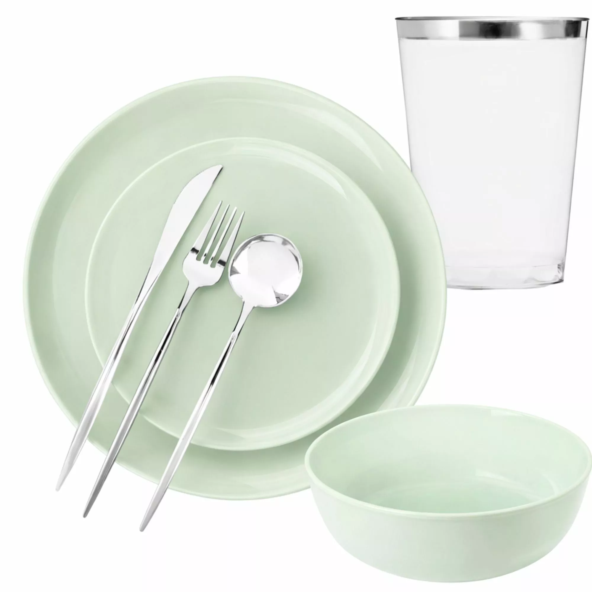 Mint Green Disposable Dinnerware Set Elegant Party Pack: Edge