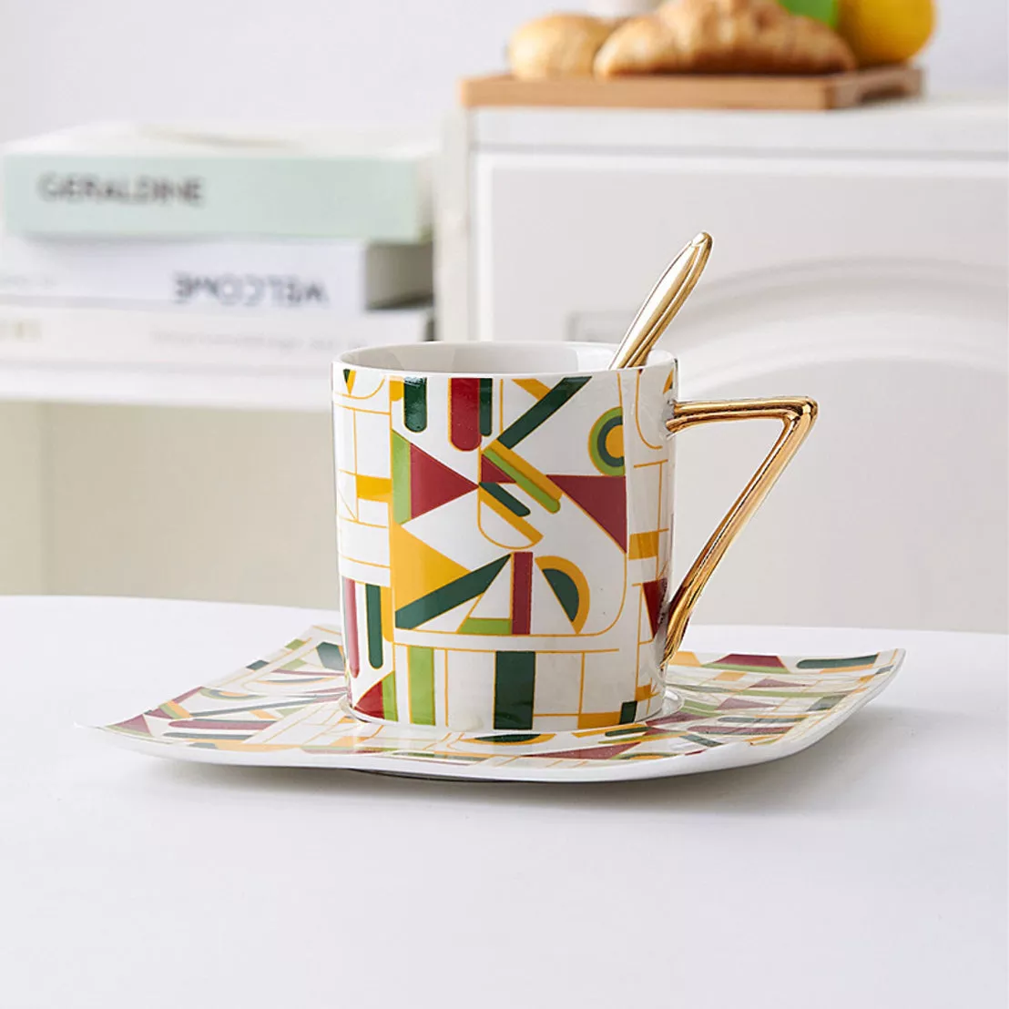 Mosaic Cup Set|Grey&Orange&Green