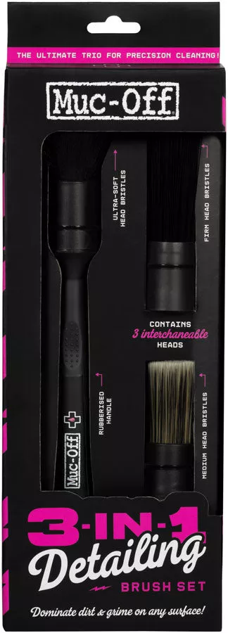 Muc-Off 3-in-1 Detailing Bicycle Brush Set - Ergonomic, Multi-Use Cleaning Tools