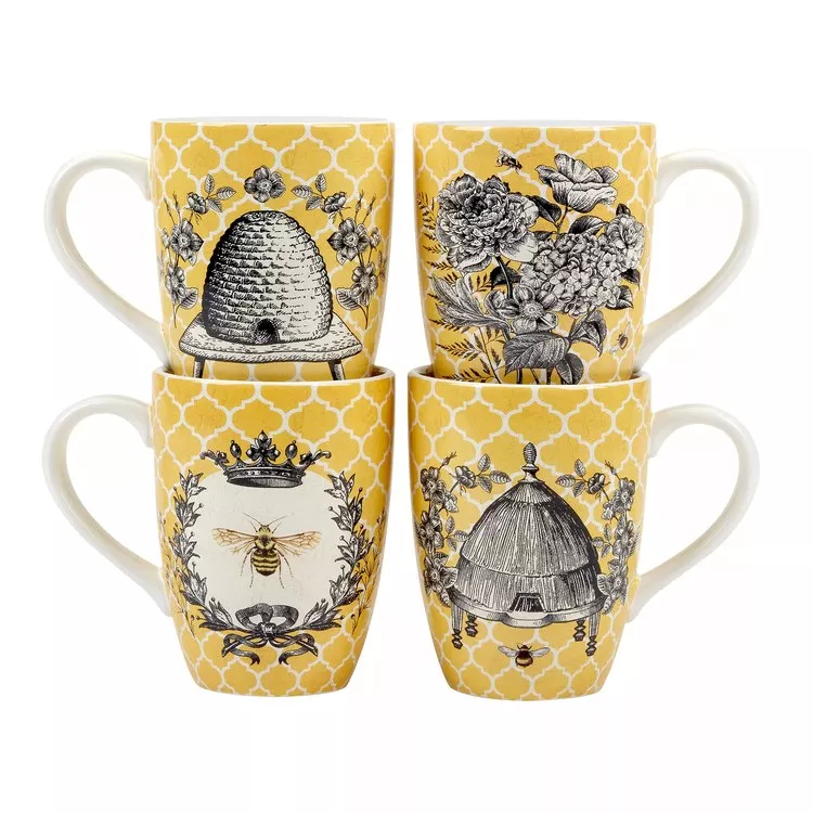 Mug Set French Bees 4 Piece 20 Ounce Multicolored