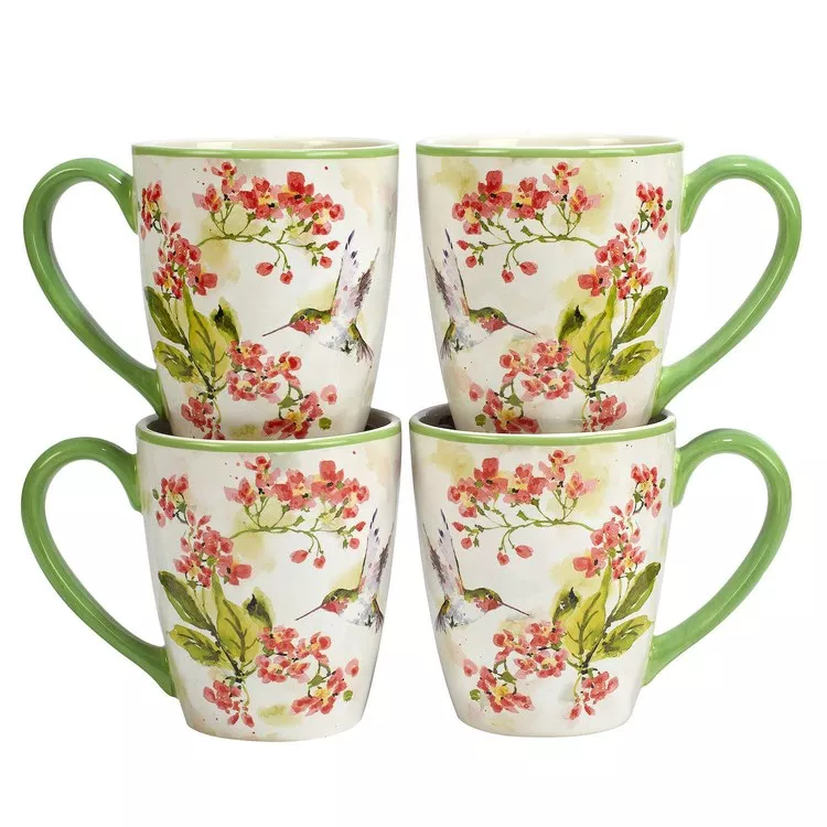 Mug Set Hummingbirds 4 Piece 20 Ounce Multicolored