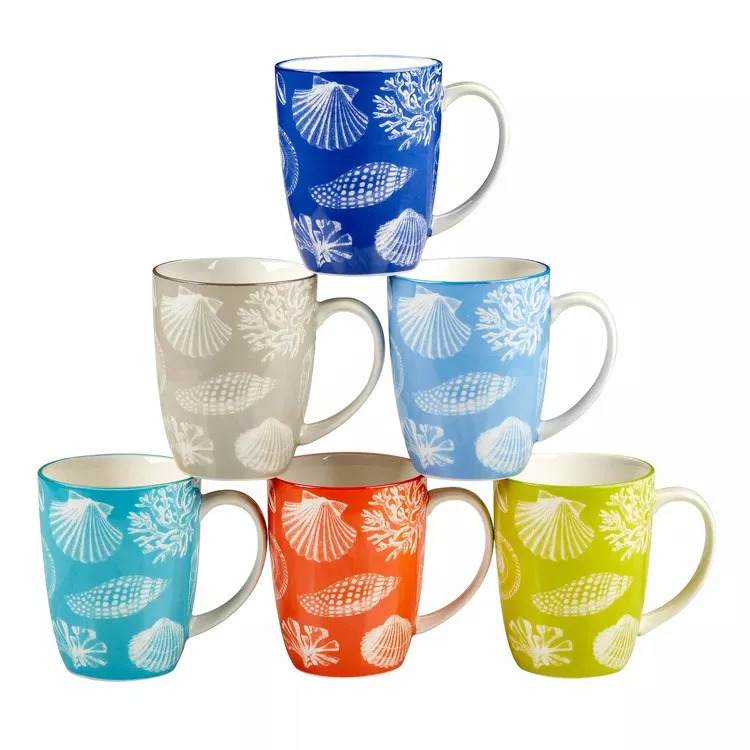 Mug Set Seaside 6 Piece 14 Ounce Multicolored