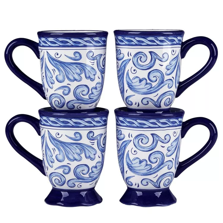 Mug Set Veranda 4 Piece 14 Ounce Blue/White