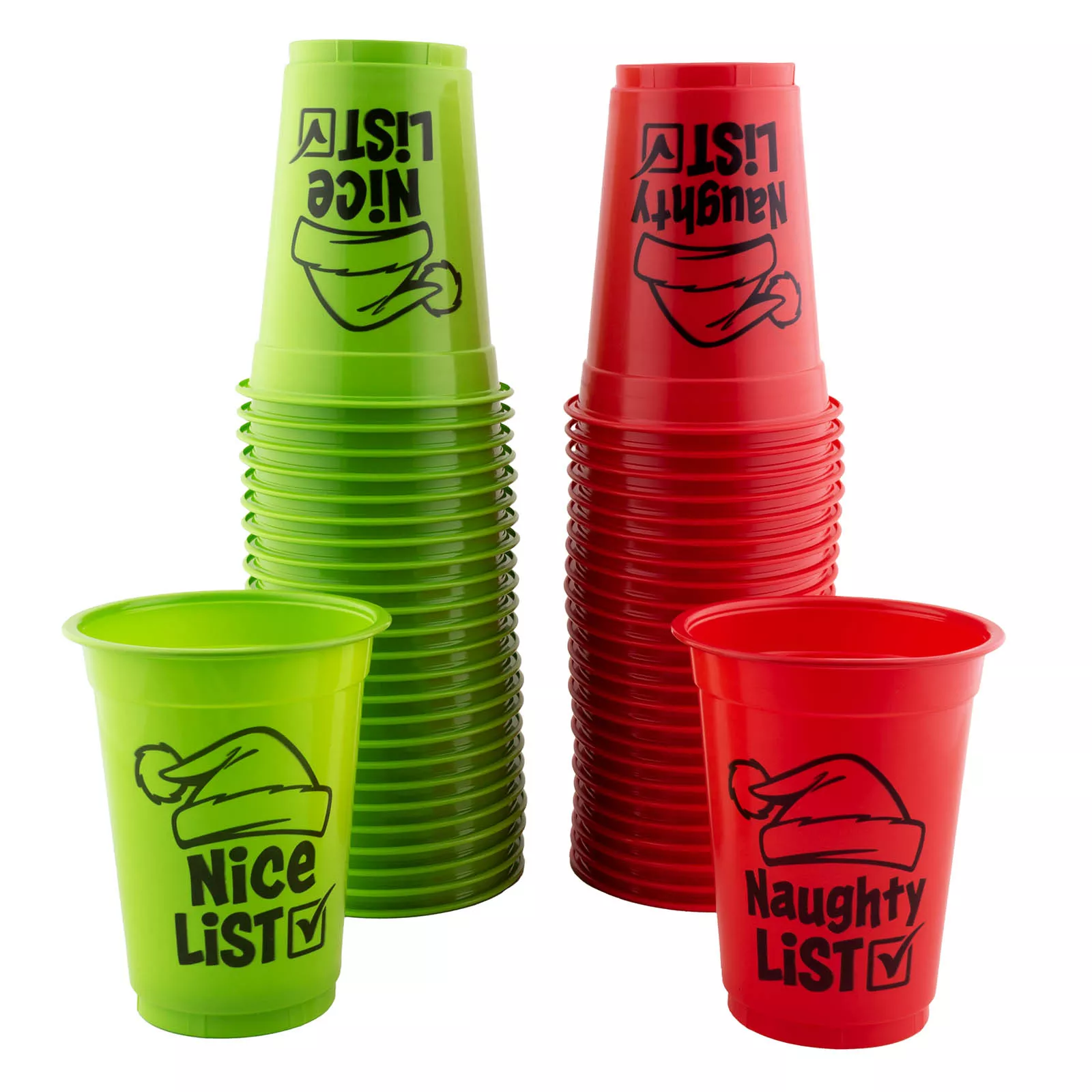 Naughty or Nice List Reusable Plastic Cups - 50 pack - 16oz
