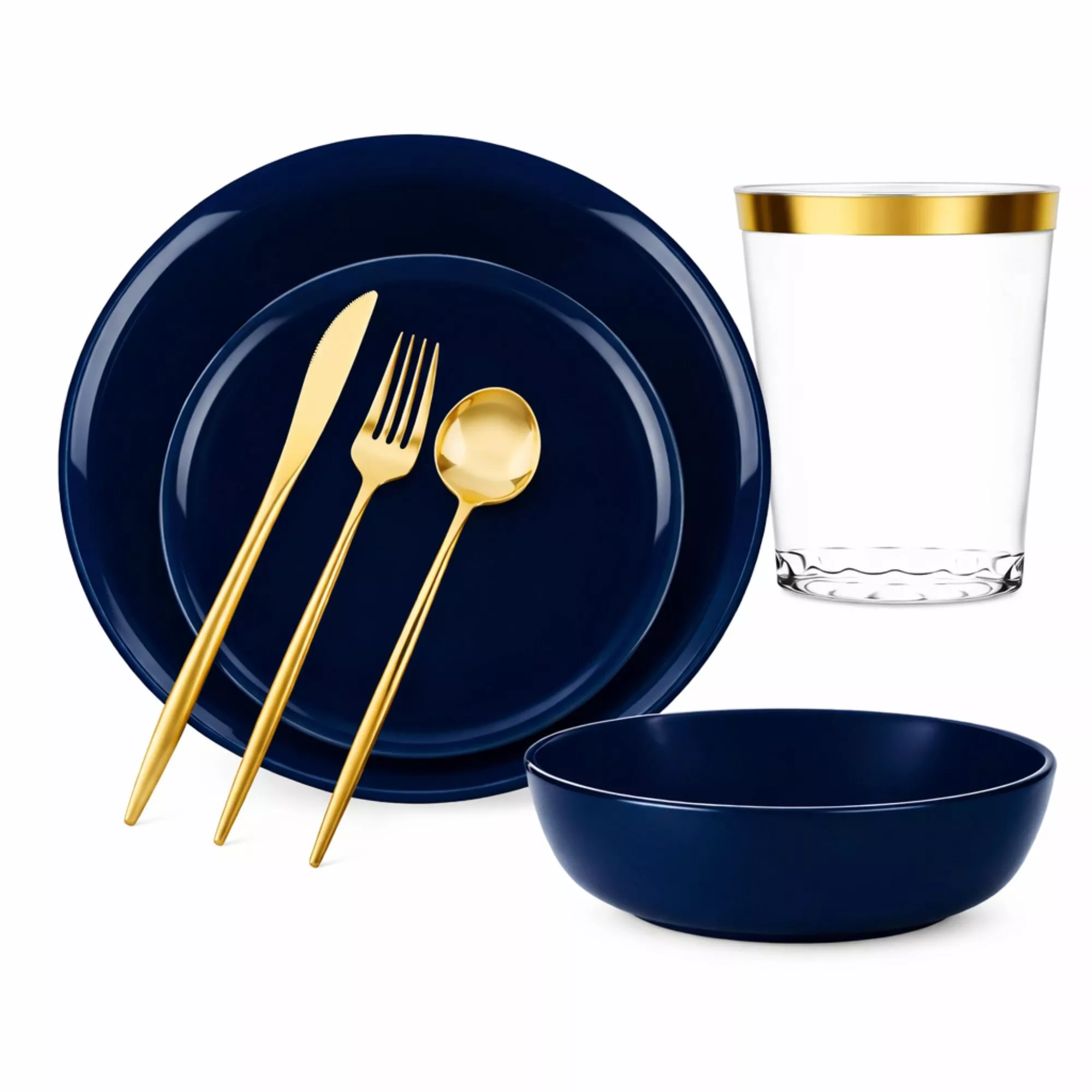 Navy Blue Disposable Dinnerware Set Elegant Party Pack: Edge